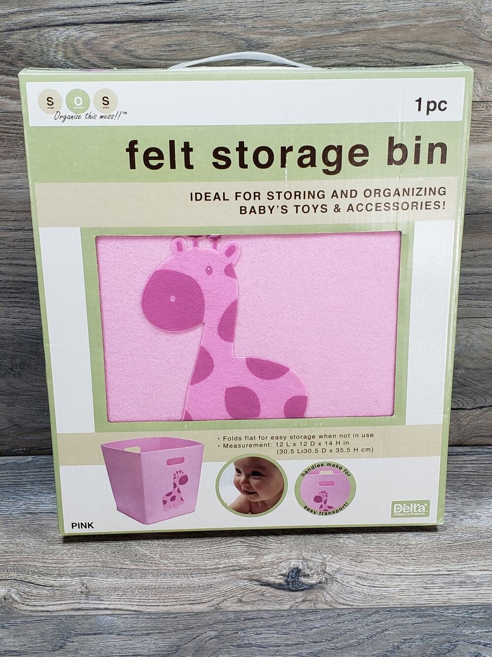 Delta Felt Storage Bin Pink Giraffe